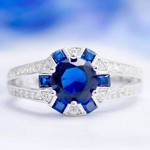 Blue Sapphire Gemstone ring, size 7, 925 Sterling Silver Charmed Aroma